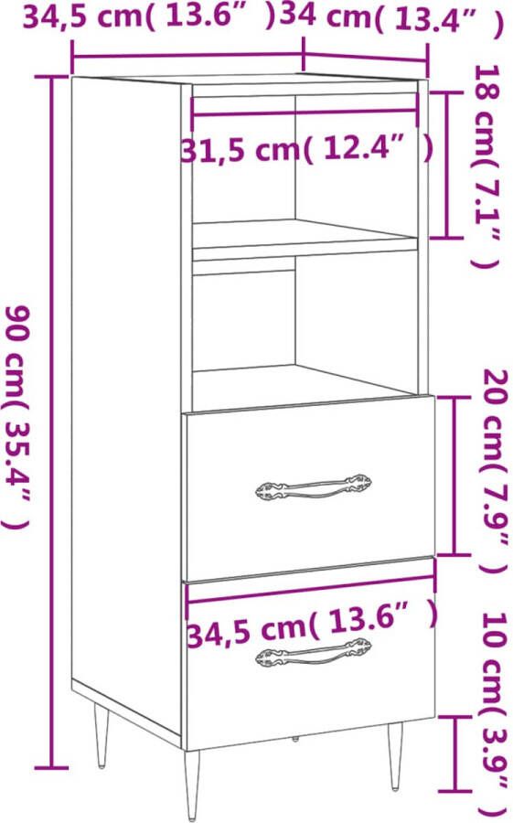 Prolenta Premium INFIORI Dressoir 34 5x34x90 cm bewerkt hout bruineikenkleurig - Foto 4