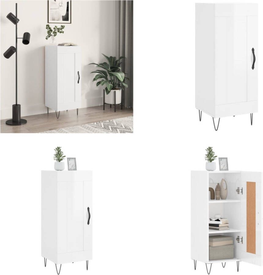The Living Store Dressoir 34 5x34x90 cm bewerkt hout hoogglans wit Dressoir Commode Opbergmeubels Houten Meubelen Witte Meubels - Foto 13