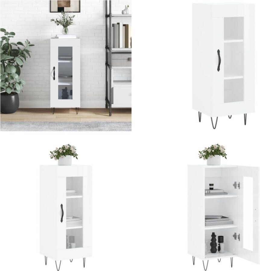 The Living Store Dressoir 34 5x34x90 cm bewerkt hout hoogglans wit Dressoir Commode Opbergmeubels Houten Meubelen Witte Meubels - Foto 12
