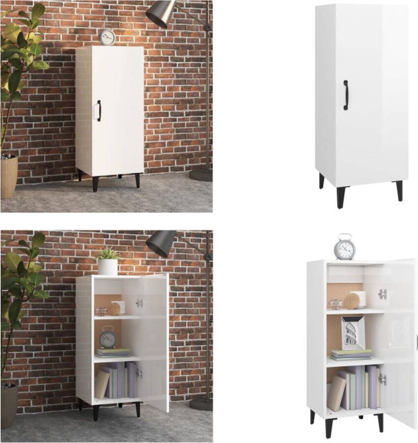The Living Store Dressoir 34 5x34x90 cm bewerkt hout hoogglans wit Dressoir Commode Opbergmeubels Houten Meubelen Witte Meubels - Foto 15