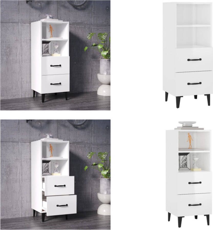 The Living Store Dressoir 34 5x34x90 cm bewerkt hout hoogglans wit Dressoir Commode Opbergmeubels Houten Meubelen Witte Meubels - Foto 19