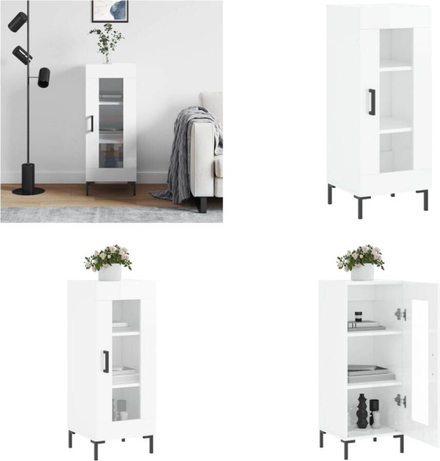 The Living Store Dressoir 34 5x34x90 cm bewerkt hout hoogglans wit Dressoir Commode Opbergmeubels Houten Meubelen Witte Meubels - Foto 14