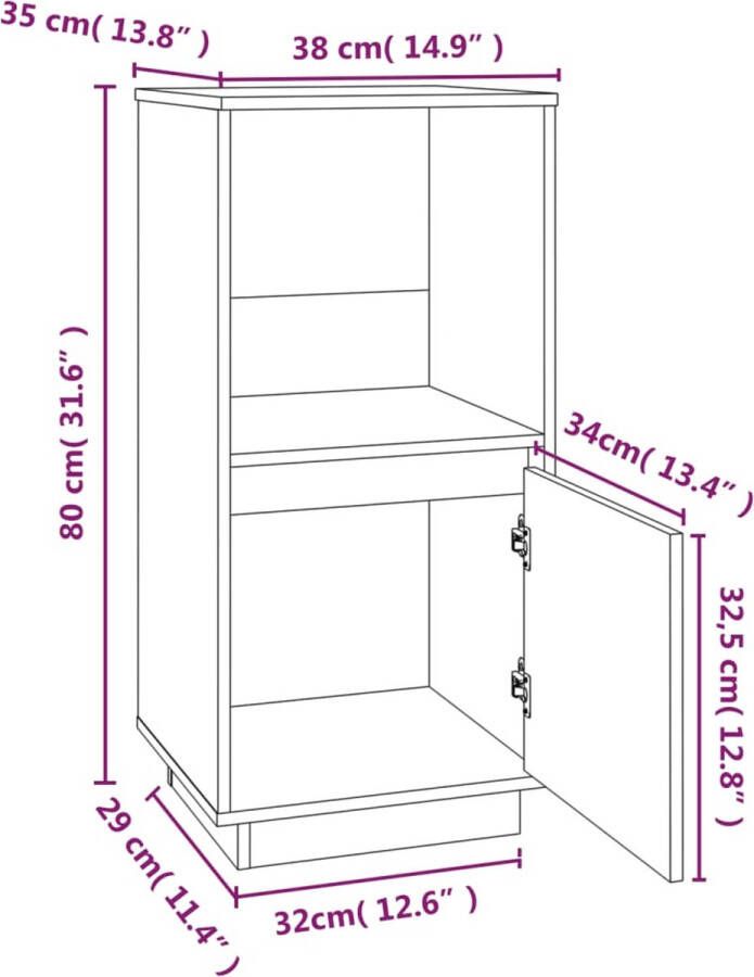 VidaXL -Dressoir-38x35x80-cm-massief-grenenhout-honingbruin - Foto 2