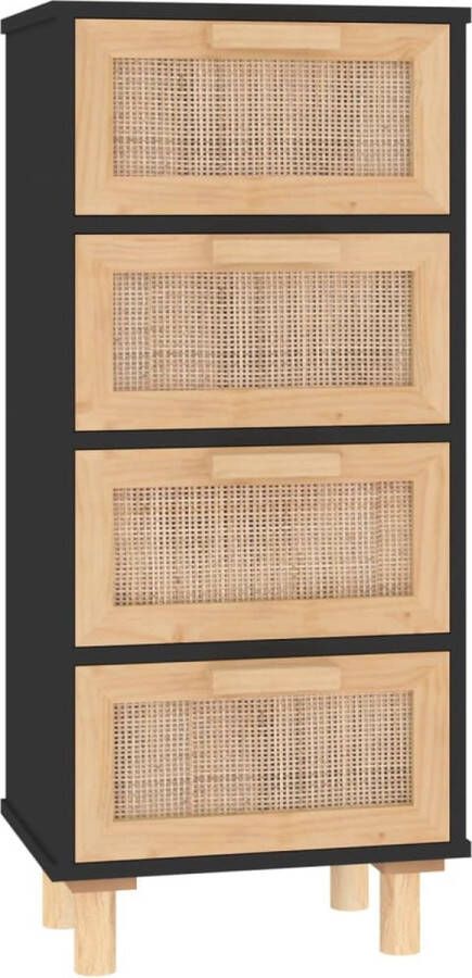 VidaXL -Dressoir-40x30x90-cm-massief-grenen-hout-en-rattan-zwart