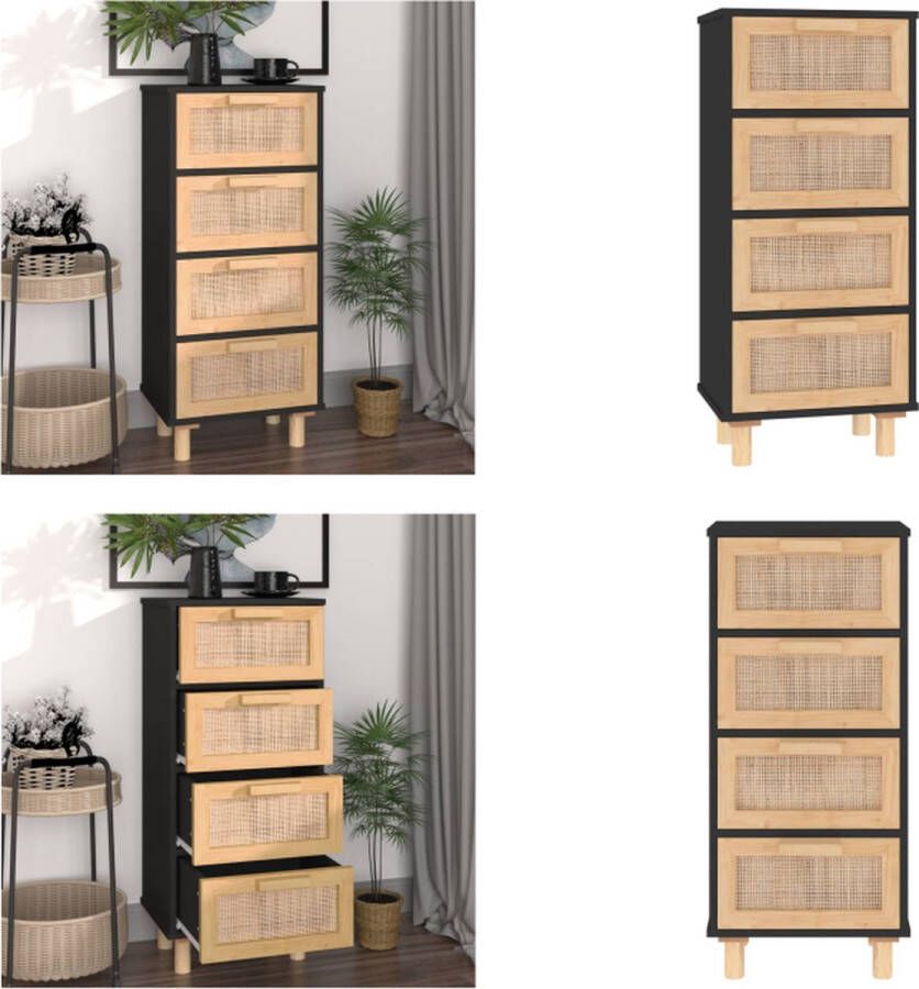 VidaXL Dressoir 40x30x90 cm massief grenen hout en rattan zwart Dressoir Dressoirs Kast Wandkast