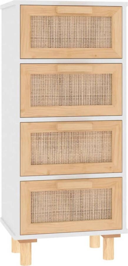 VidaXL -Dressoir-40x30x90-cm-massief-grenenhout-en-rattan-wit