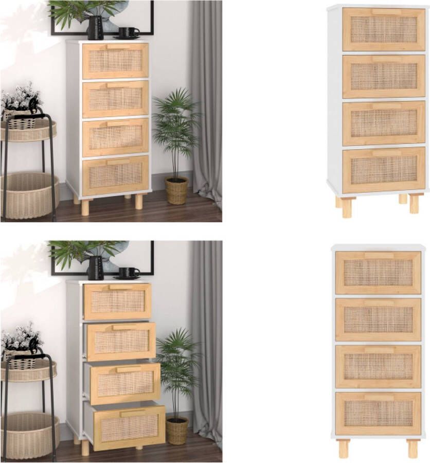 VidaXL Dressoir 40x30x90 cm massief grenenhout en rattan wit Dressoir Dressoirs Kast Wandkast - Foto 2