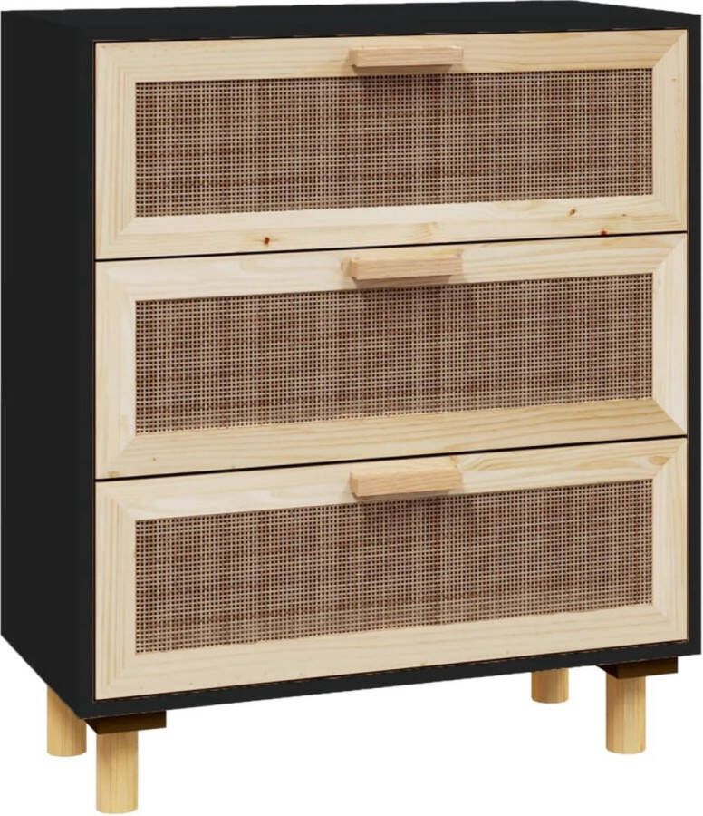 VidaXL -Dressoir-60x30x70-cm-massief-grenen-hout-en-rattan-zwart - Foto 3