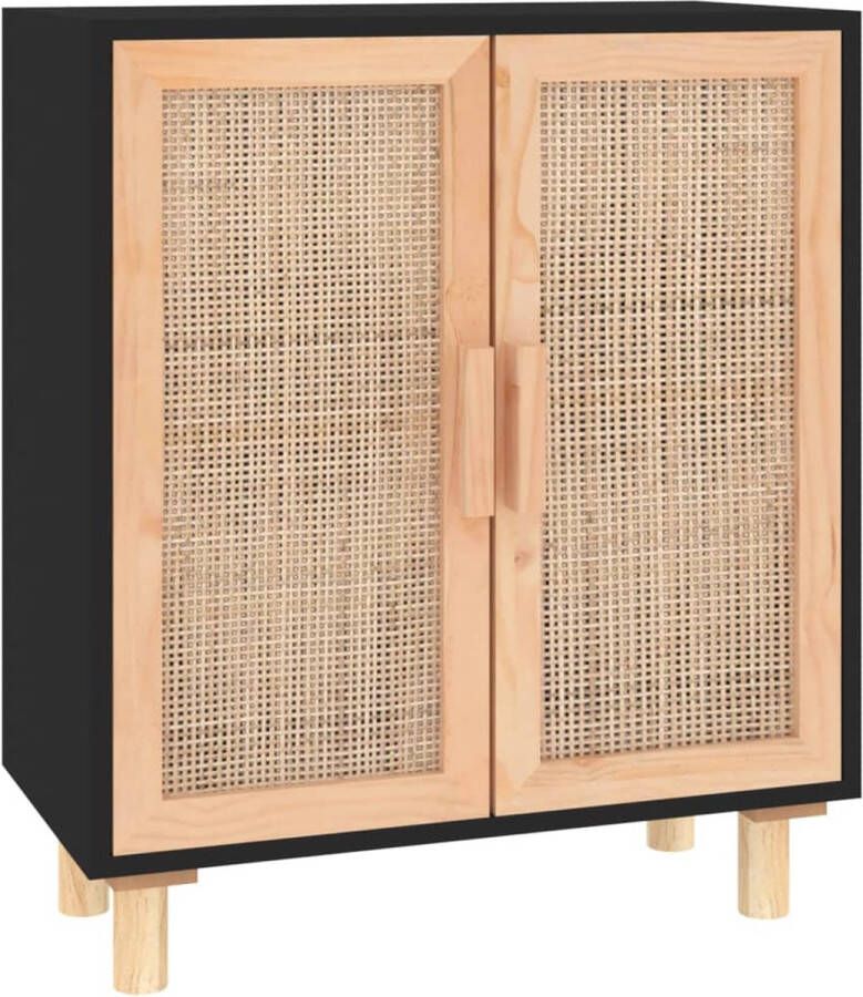 VidaXL Dressoir 60x30x70 cm Zwart Grenenhout & Rattan Dressoir Commode Opbergkast Salontafel Woonaccessoires - Foto 2