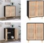 VidaXL Dressoir 60x30x70 cm massief grenen hout en rattan zwart Dressoir Dressoirs Kast Wandkast - Thumbnail 1