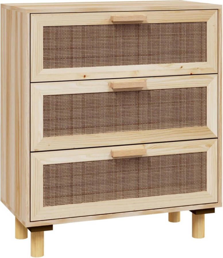 VidaXL -Dressoir-60x30x70-cm-massief-grenenhout-en-rattan-bruin - Foto 2