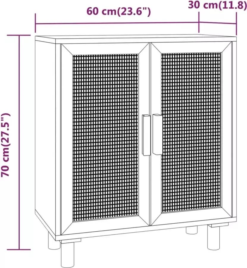 VidaXL -Dressoir-60x30x70-cm-massief-grenenhout-en-rattan-bruin - Foto 4