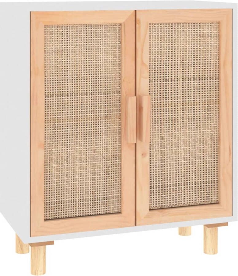 VidaXL -Dressoir-60x30x70-cm-massief-grenenhout-en-rattan-wit - Foto 2