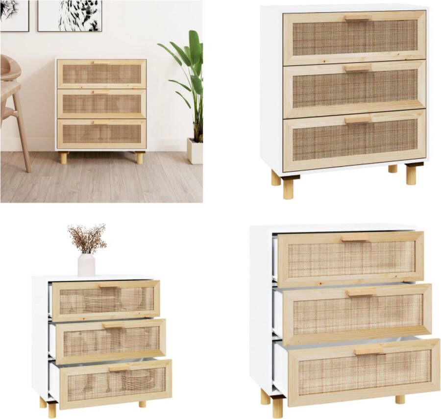 VidaXL Dressoir 60x30x70 cm massief grenenhout en rattan wit Dressoir Dressoirs Kast Wandkast - Foto 2