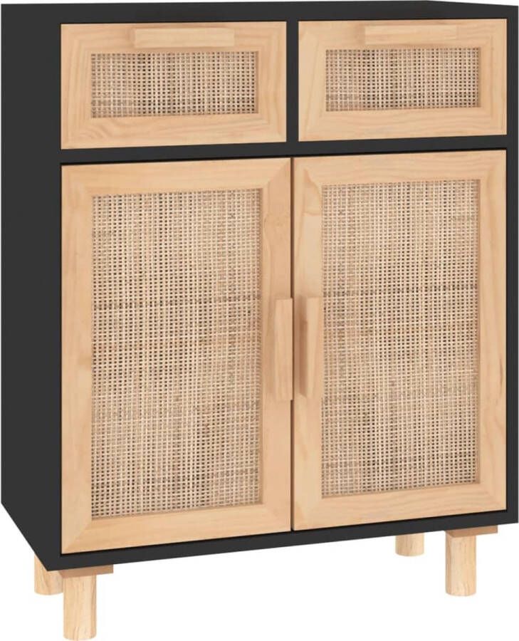 VidaXL -Dressoir-60x30x75-cm-massief-grenen-hout-en-rattan-zwart - Foto 3