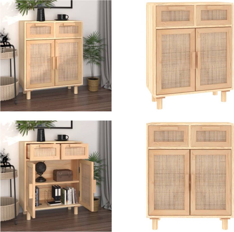 VidaXL Dressoir 60x30x75 cm massief grenenhout en rattan bruin Dressoir Dressoirs Kast Wandkast