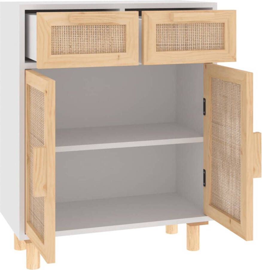 VidaXL -Dressoir-60x30x75-cm-massief-grenenhout-en-rattan-wit - Foto 3