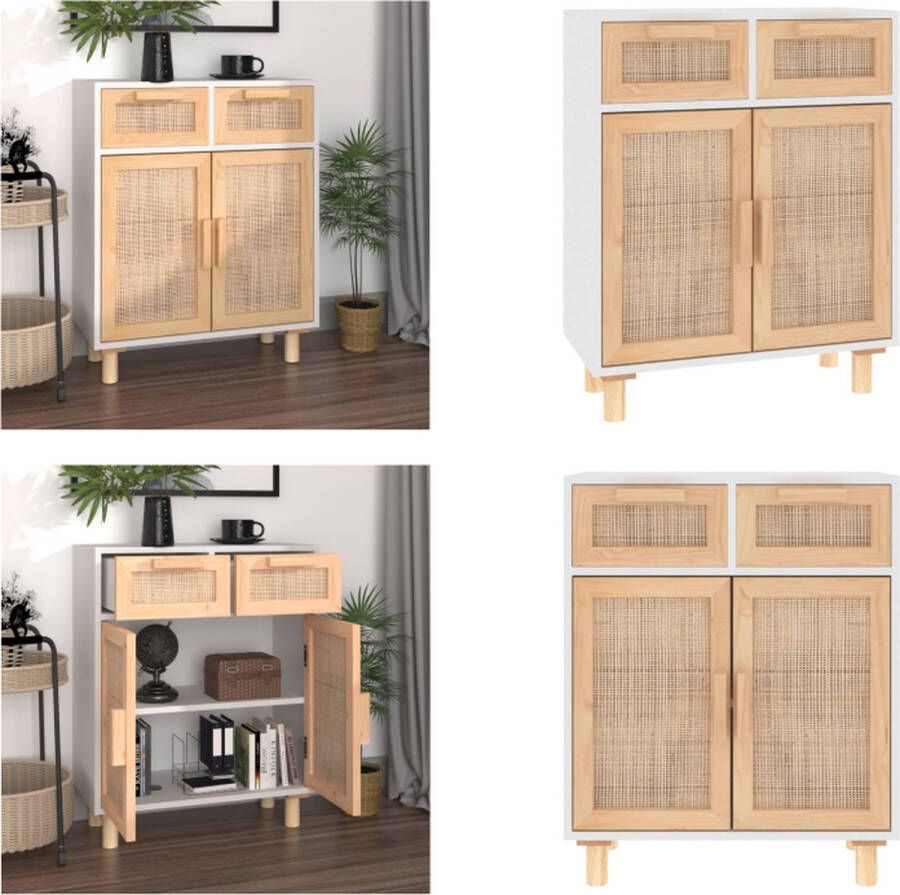 VidaXL Dressoir 60x30x75 cm massief grenenhout en rattan wit Dressoir Dressoirs Kast Wandkast