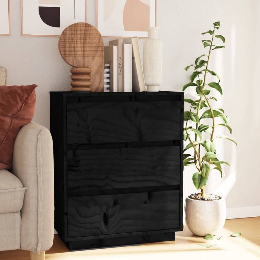 VidaXL -Dressoir-60x34x75-cm-massief-grenenhout-zwart - Foto 1