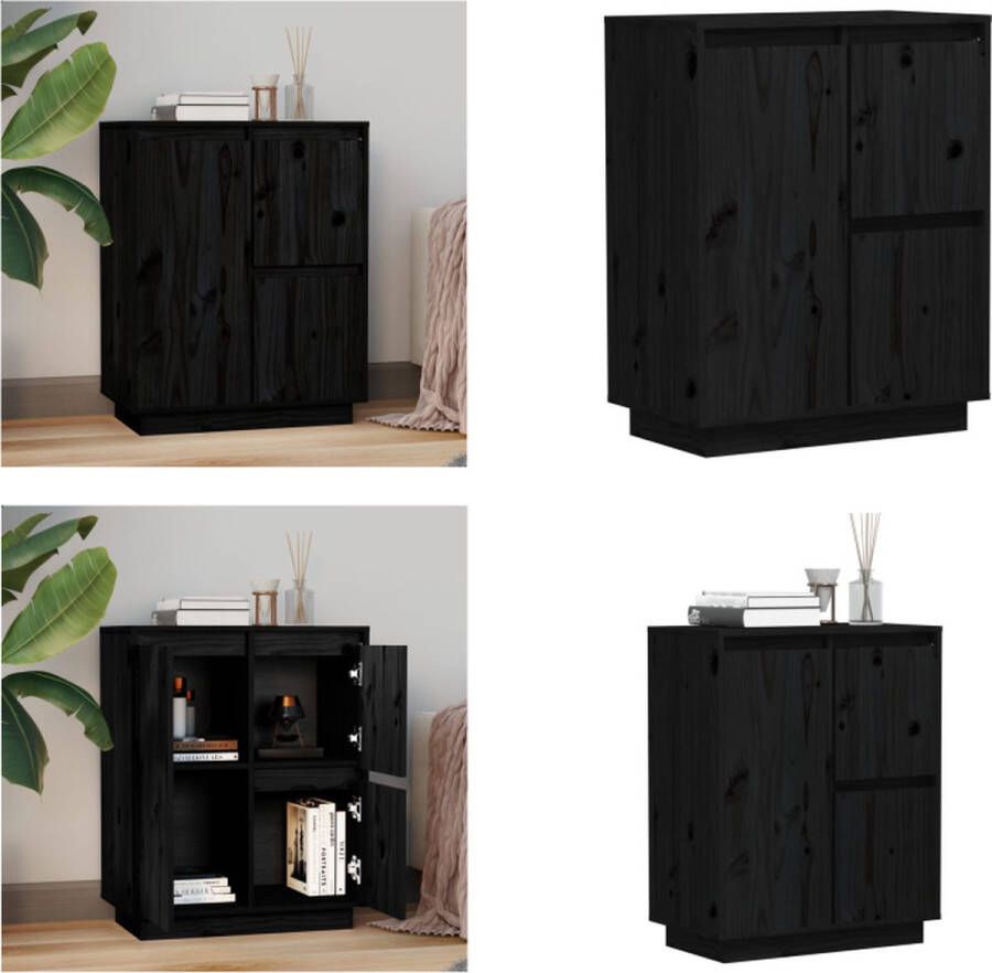 VidaXL Dressoir 60x34x75 cm massief grenenhout zwart Dressoir Dressoirs Kast Opbergkast
