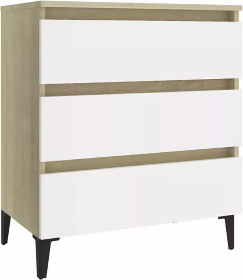 VidaXL Dressoir 60x35x69 cm bewerkt hout wit en sonoma eikenkleurig - Foto 3