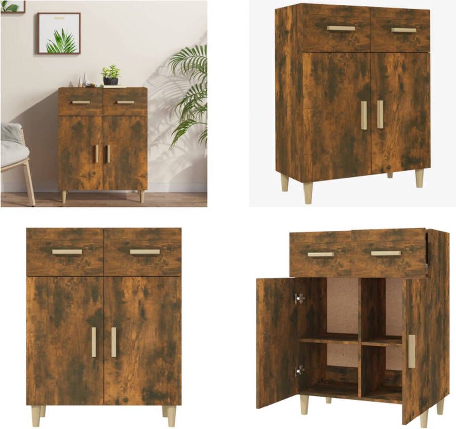 VidaXL Dressoir 69 5x34x89 cm bewerkt hout gerookt eikenkleurig Dressoir Dressoirs Kast Wandkast - Foto 2