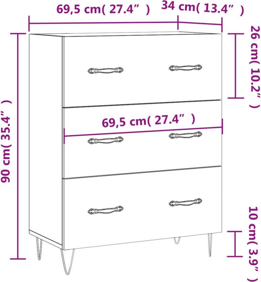 Prolenta Premium INFIORI Dressoir 69 5x34x90 cm bewerkt hout bruineikenkleurig - Foto 14