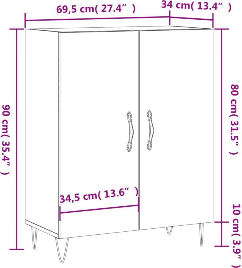 Prolenta Premium INFIORI Dressoir 69 5x34x90 cm bewerkt hout bruineikenkleurig - Foto 16