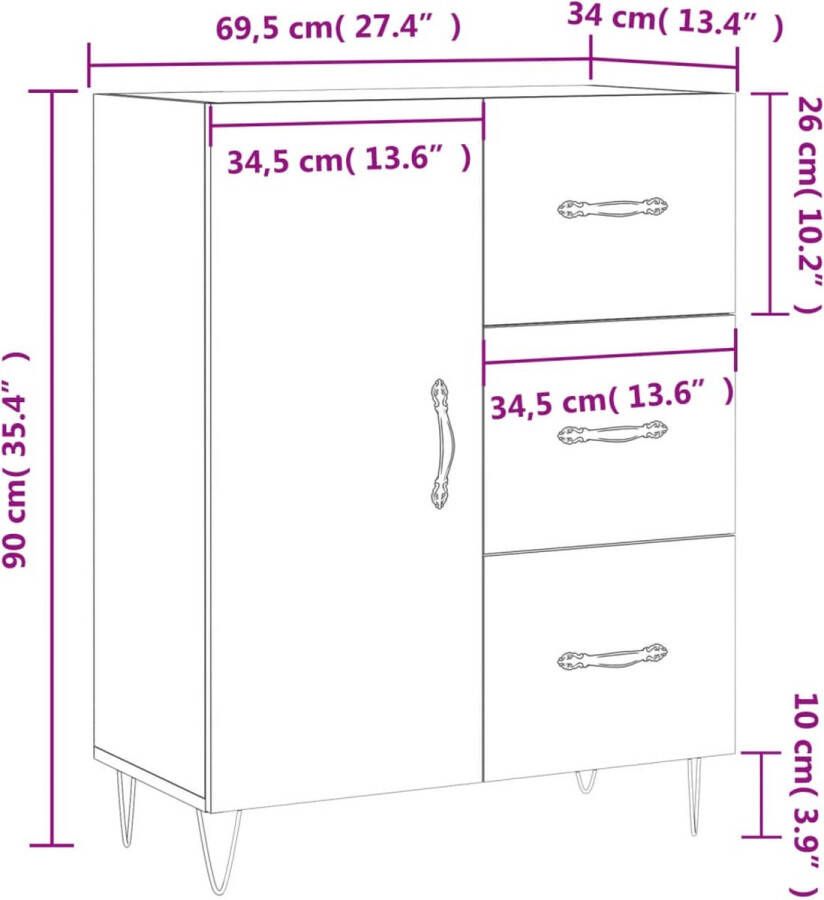 VidaXL -Dressoir-69 5x34x90-cm-bewerkt-hout-gerookt-eikenkleurig - Foto 4