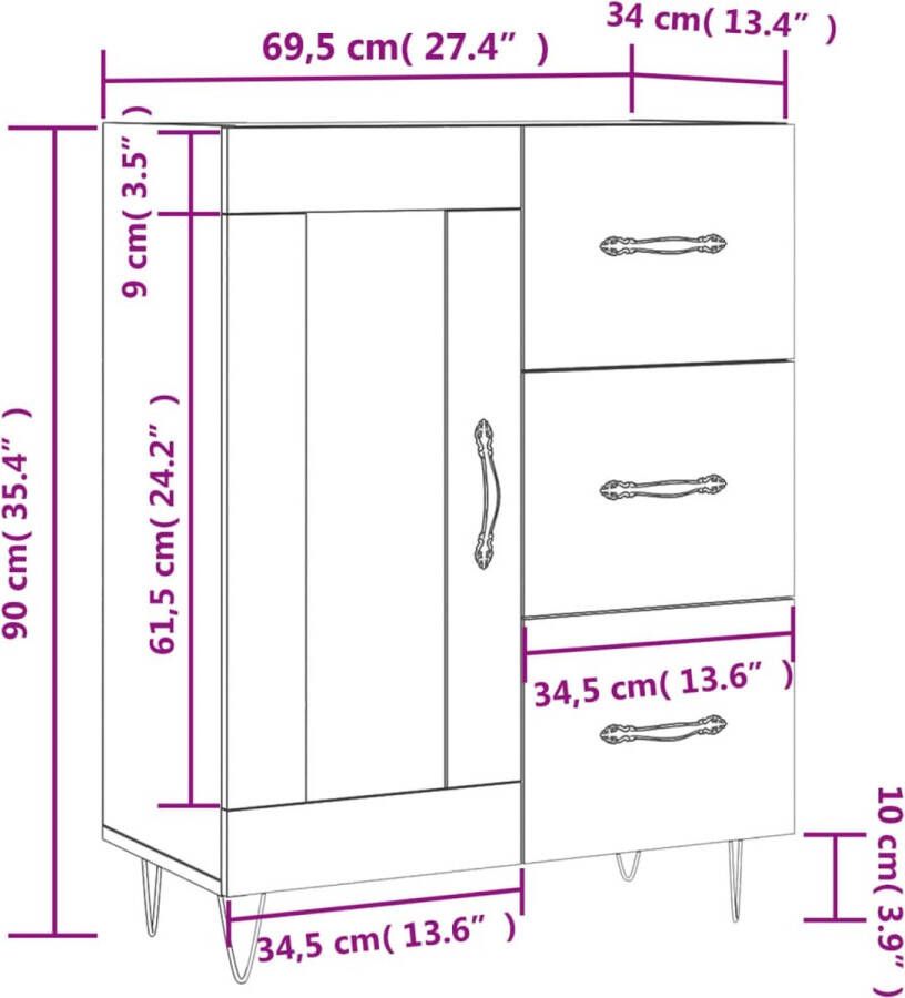 Prolenta Premium INFIORI Dressoir 69 5x34x90 cm bewerkt hout gerookt eikenkleurig - Foto 12