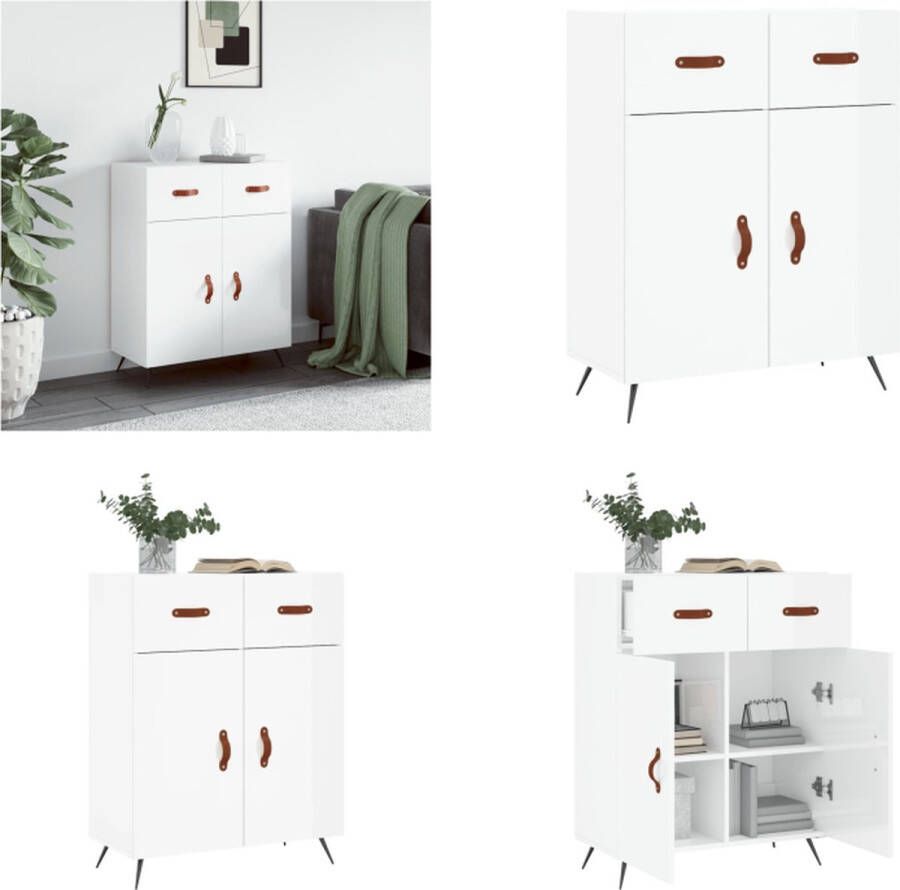 VidaXL Dressoir 69-5x34x90 cm bewerkt hout hoogglans wit Dressoir Dressoirs Kast Wandkast - Foto 4