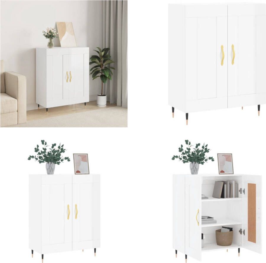 VidaXL Dressoir 69-5x34x90 cm bewerkt hout hoogglans wit Dressoir Dressoirs Kast Wandkast - Foto 6