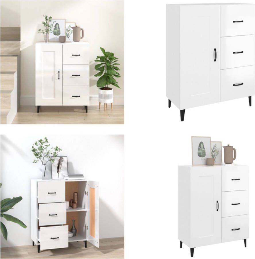 VidaXL Dressoir 69-5x34x90 cm bewerkt hout hoogglans wit Dressoir Dressoirs Kast Wandkast - Foto 8