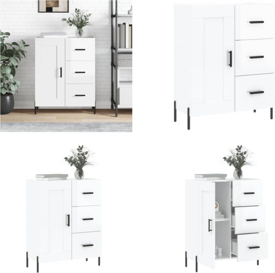 VidaXL Dressoir 69-5x34x90 cm bewerkt hout hoogglans wit Dressoir Dressoirs Kast Wandkast - Foto 3