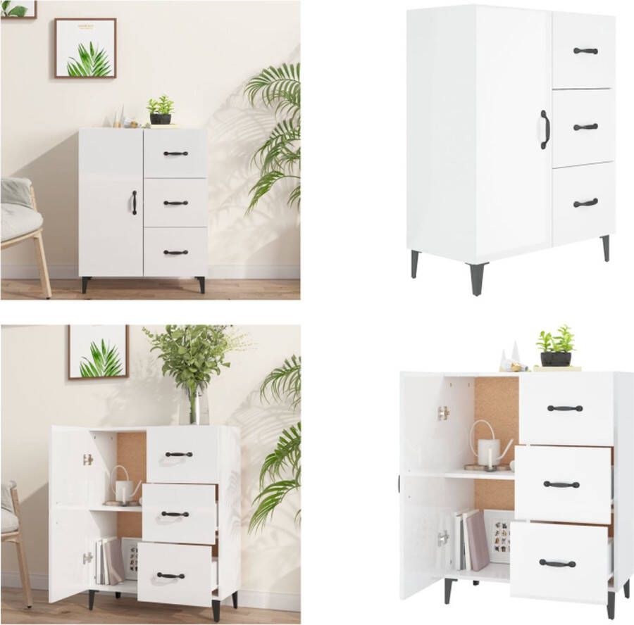 VidaXL Dressoir 69-5x34x90 cm bewerkt hout hoogglans wit Dressoir Dressoirs Kast Wandkast - Foto 7