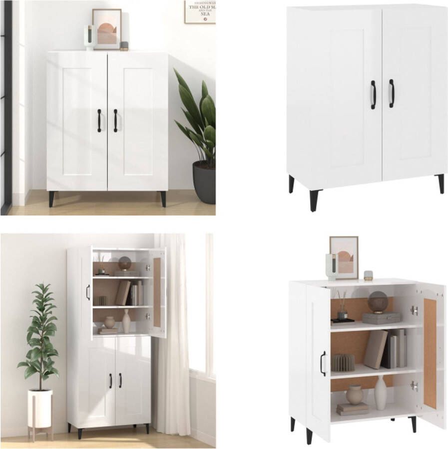 VidaXL Dressoir 69-5x34x90 cm bewerkt hout hoogglans wit Dressoir Dressoirs Kast Wandkast - Foto 2