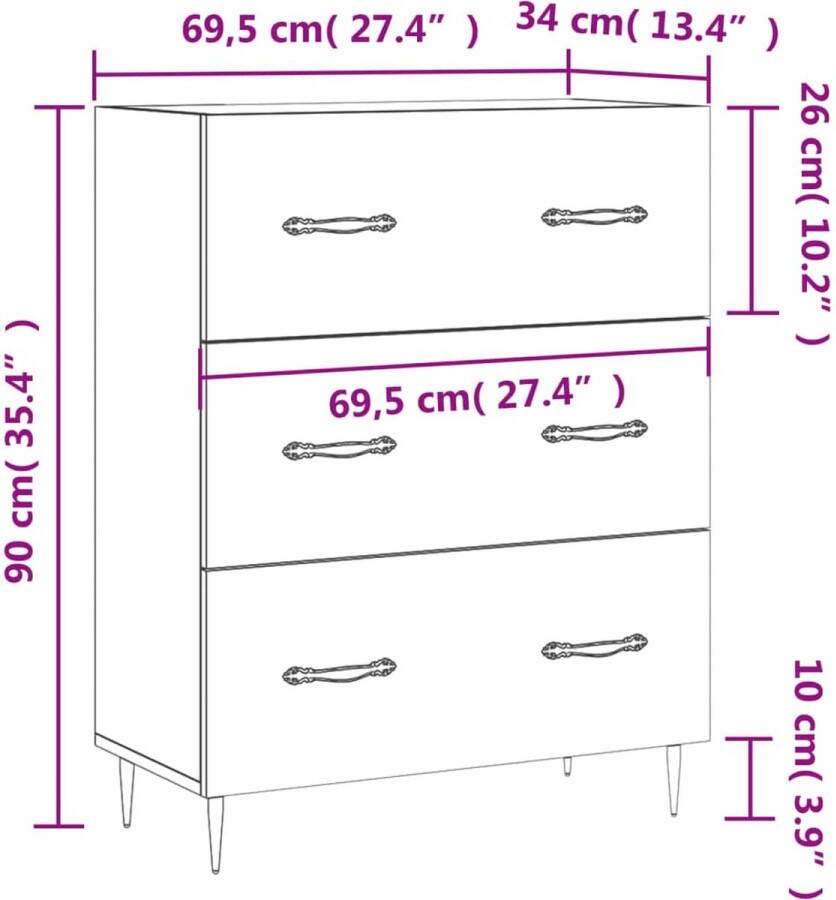 Prolenta Premium INFIORI Dressoir 69 5x34x90 cm bewerkt hout sonoma eikenkleurig - Foto 7