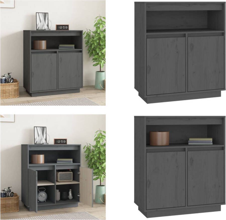 VidaXL Dressoir 70x34x80 cm massief grenenhout grijs Dressoir Dressoirs Kast Wandkast - Foto 2
