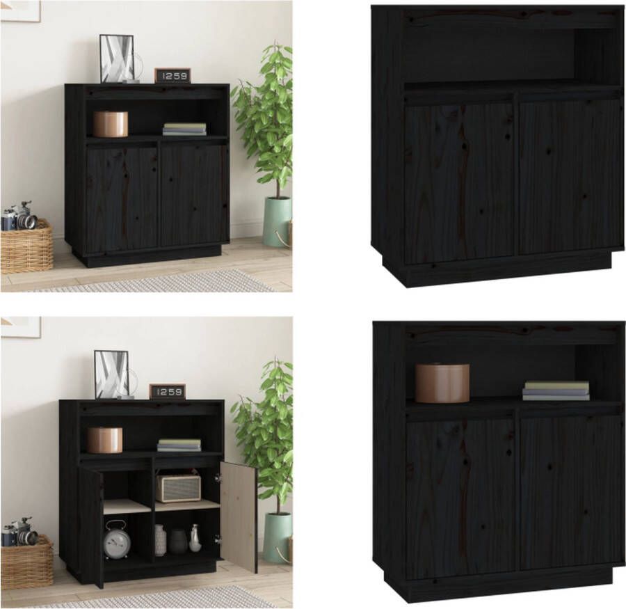 VidaXL Dressoir 70x34x80 cm massief grenenhout zwart Dressoir Dressoirs Kast Wandkast