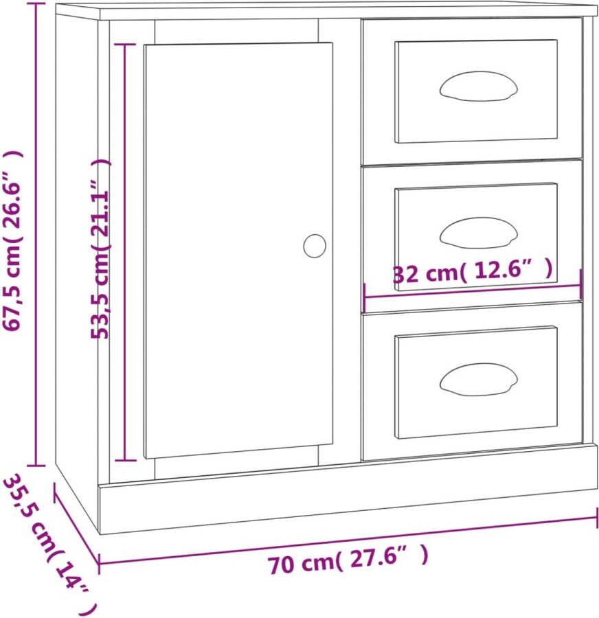 VidaXL -Dressoir-70x35x67 5-cm-bewerkt-hout-hoogglans-wit - Foto 2