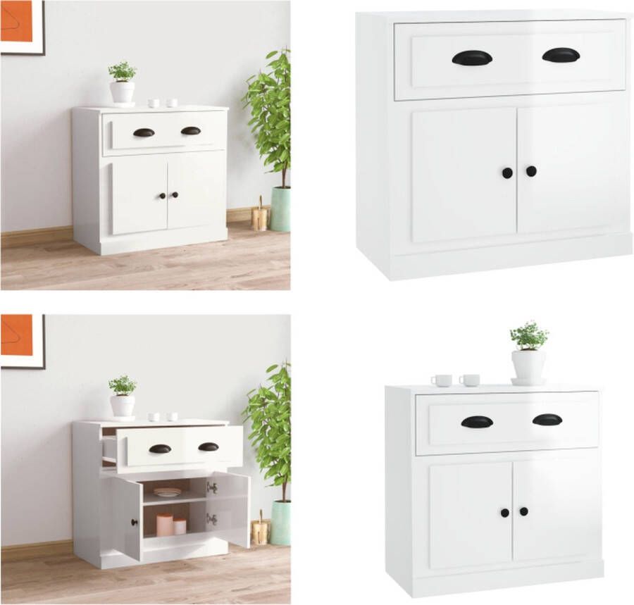 VidaXL Dressoir 70x35x67-5 cm bewerkt hout hoogglans wit Dressoir Dressoirs Kast Wandkast - Foto 3