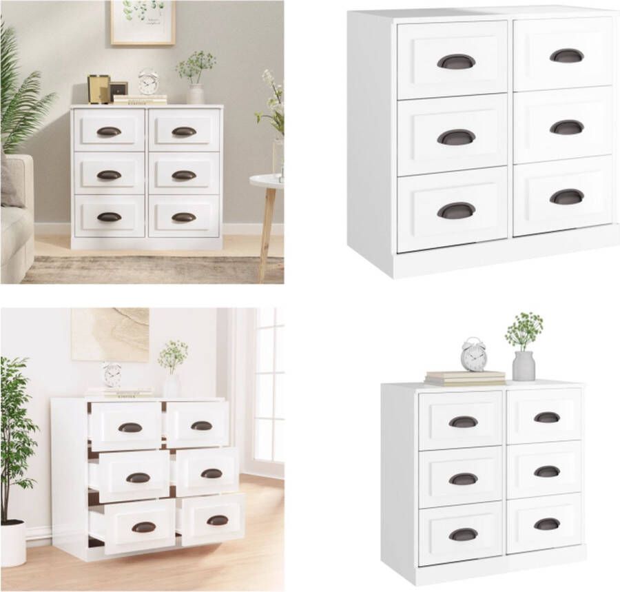 VidaXL Dressoir 70x35x67-5 cm bewerkt hout hoogglans wit Dressoir Dressoirs Kast Wandkast - Foto 4
