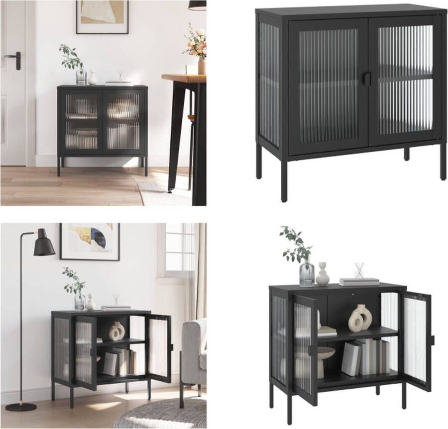 VidaXL Dressoir 70x35x70 cm glas en staal zwart Dressoir Dressoirs Kast Wandkast - Foto 2
