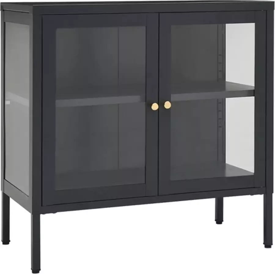 VidaXL -Dressoir-70x35x70-cm-staal-en-glas-antracietkleurig - Foto 2