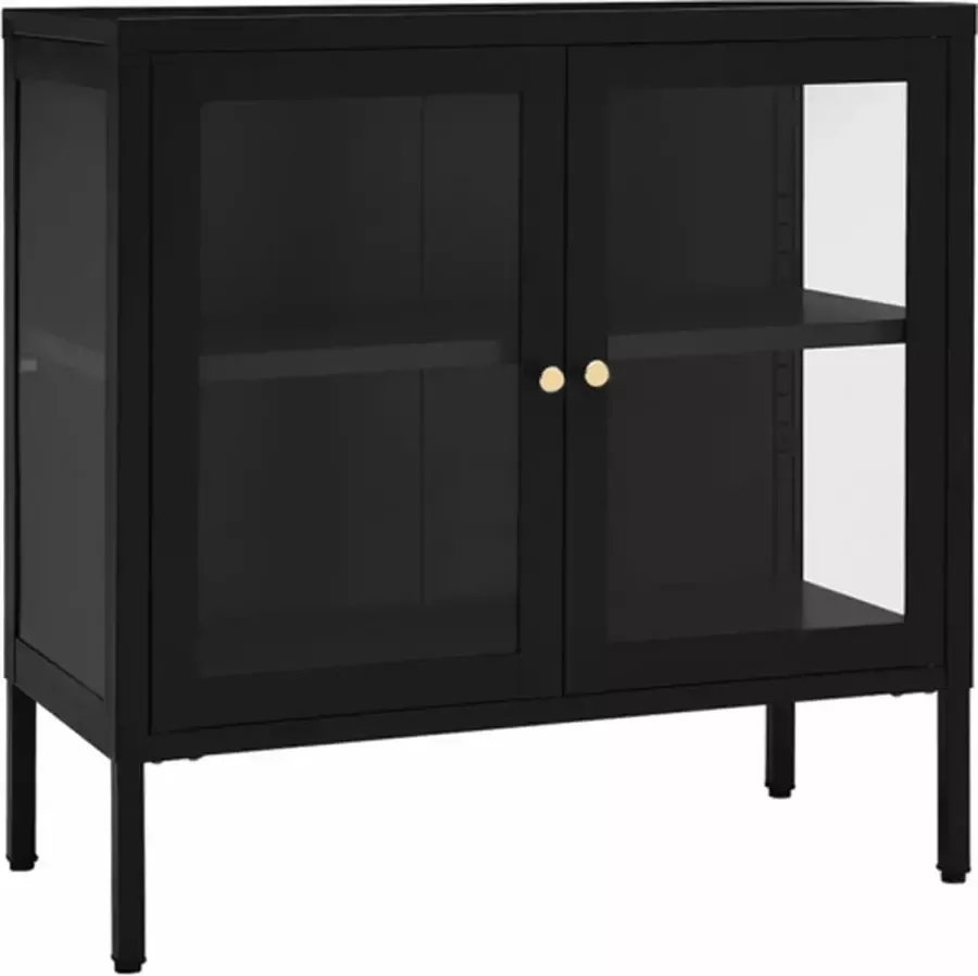 VidaXL -Dressoir-70x35x70-cm-staal-en-glas-zwart - Foto 3