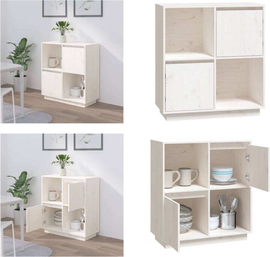 VidaXL Dressoir 74x35x80 cm massief grenenhout wit Dressoir Dressoirs Kast Wandkast