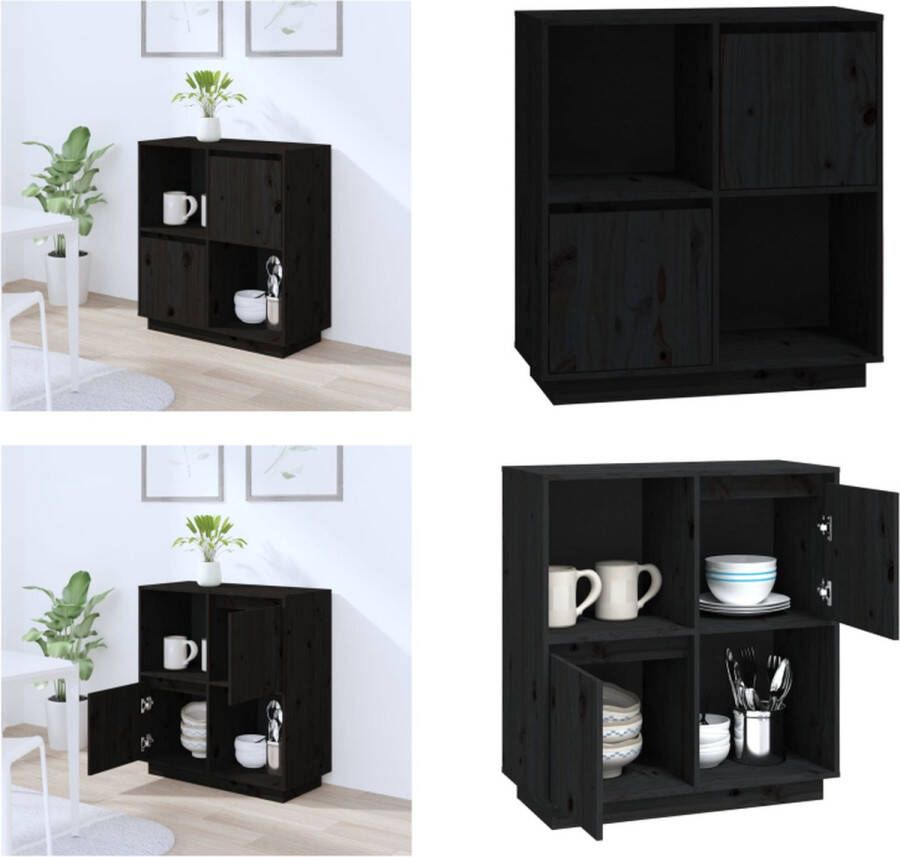 VidaXL Dressoir 74x35x80 cm massief grenenhout zwart Dressoir Dressoirs Kast Wandkast