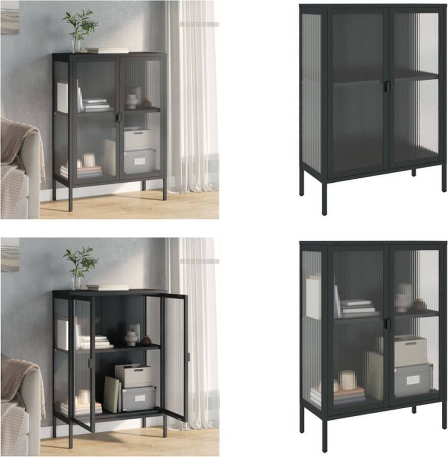 VidaXL Dressoir 75x35x105 cm glas en staal zwart Dressoir Dressoirs Kast Wandkast - Foto 2