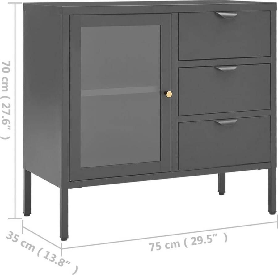 VidaXL -Dressoir-75x35x70-cm-staal-en-gehard-glas-antracietkleurig - Foto 3