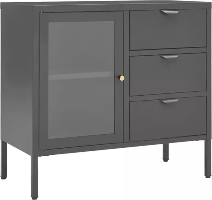 VidaXL -Dressoir-75x35x70-cm-staal-en-gehard-glas-antracietkleurig - Foto 4